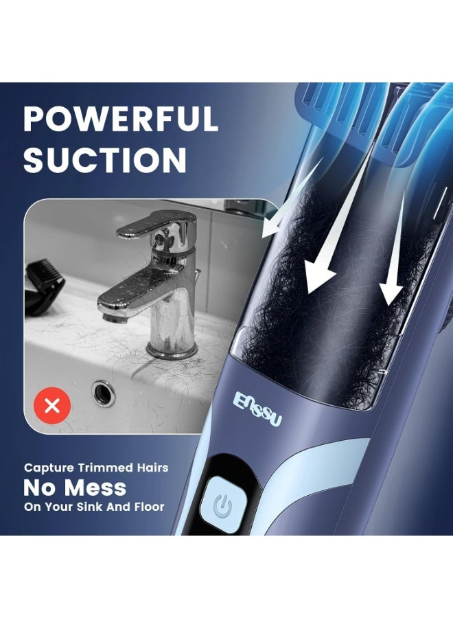 ENSSU Men's Beard Trimmer with Vacuum System Type-C Rechargeable, Electric Shaver for Men with Precision Wheel and Safety Lock, Beard Trimmer and Trimmer Men with 2 Combs, Black - Image 2